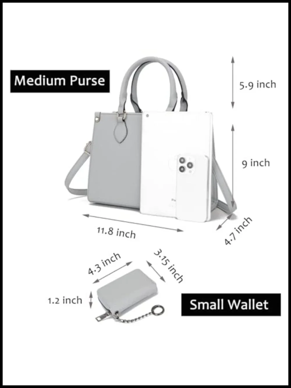 Vegan Leather Satchel Tote Bag Set with Matching Wallet - Medium